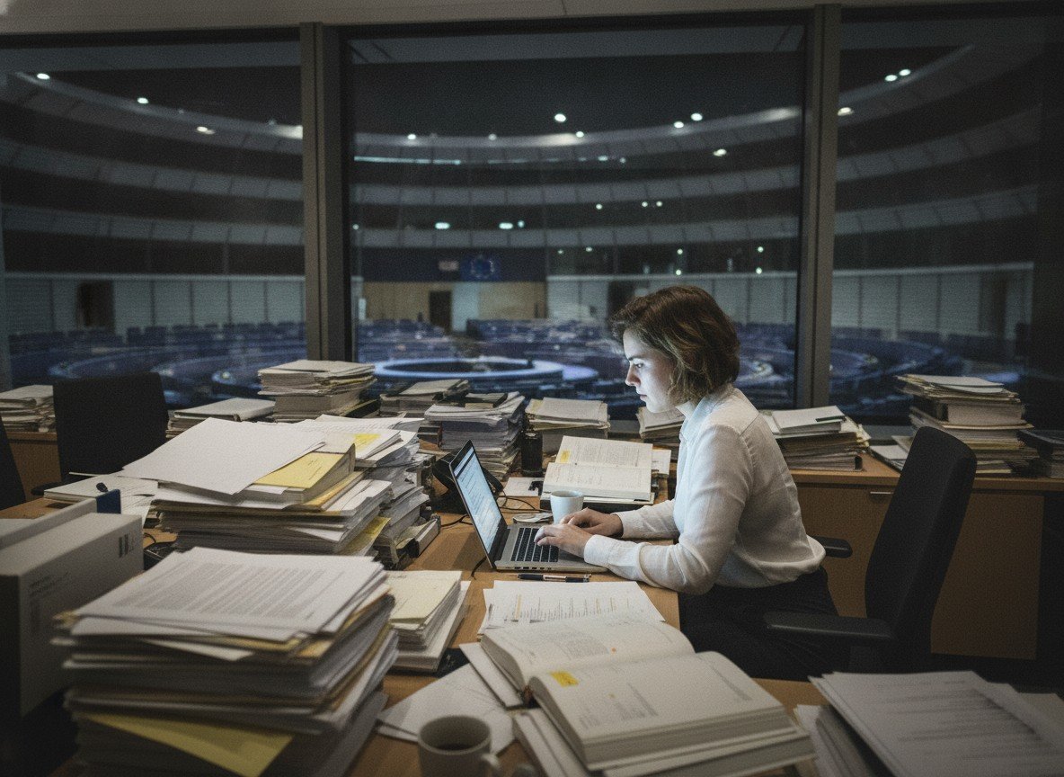 Il·lustració editorial de El Parlament Europeu prepara un portal intern d'IA amb models d'OpenAI, Anthropic, Meta i Mistral per frenar l'ús descontrolat de xatbots