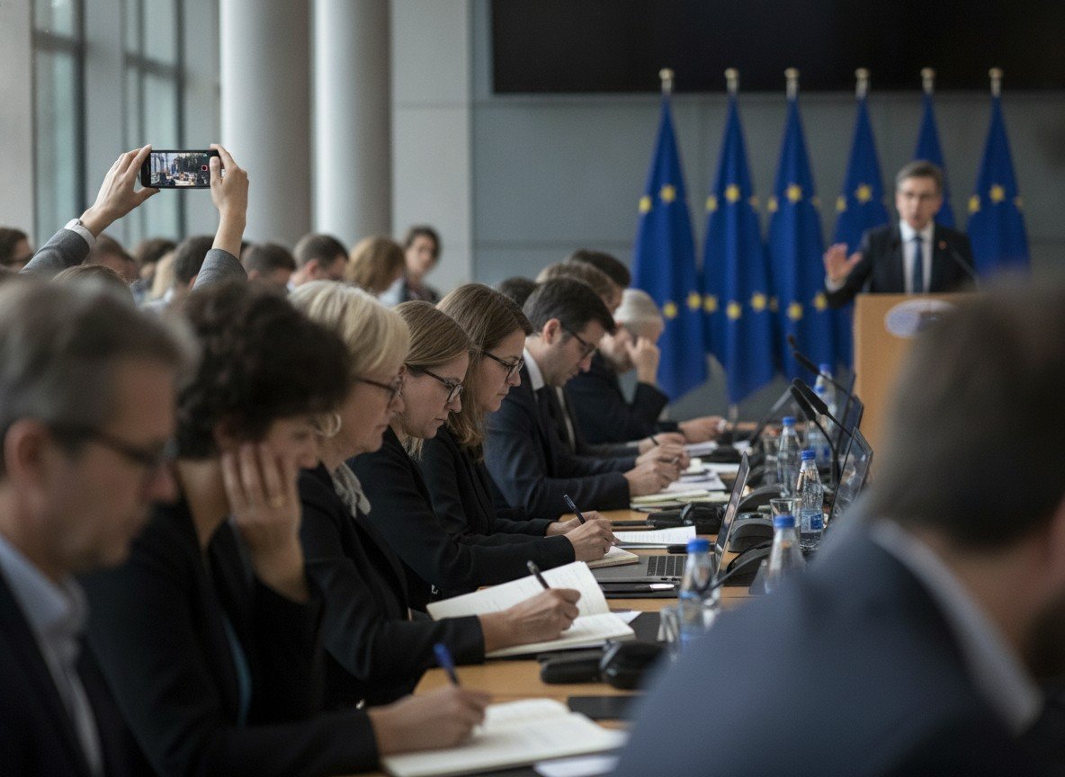 Il·lustració editorial de La Comissió Europea obliga Google a obrir Android als assistents d'IA rivals i a compartir dades de cerca