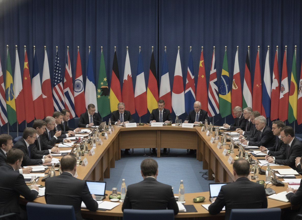 Il·lustració editorial de Xi Jinping impulsa una nova organització mundial de cooperació en IA amb 29 països fundadors i adverteix contra el monopoli d'un sol país